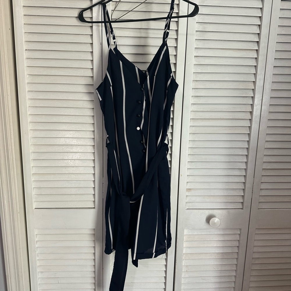 Navy and White Striped romper